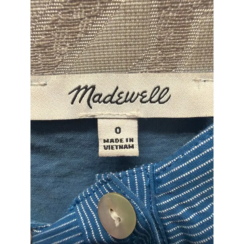 Madewell‎ Blue Striped Button-Front Tiered Midi Dress with Pockets size 0